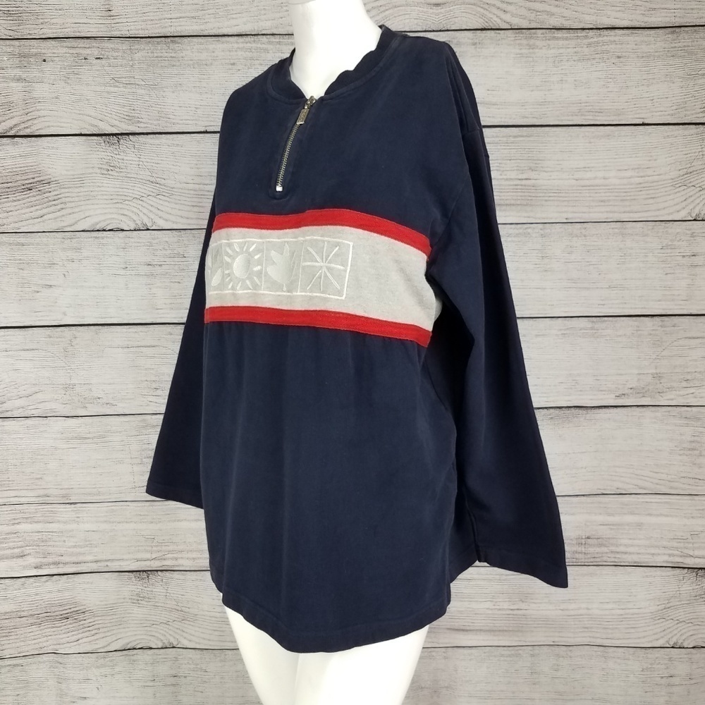 Talbots Vintage Pullover Sweater Winter Ski Snowflake 1/4 Zip Blue Petite PL